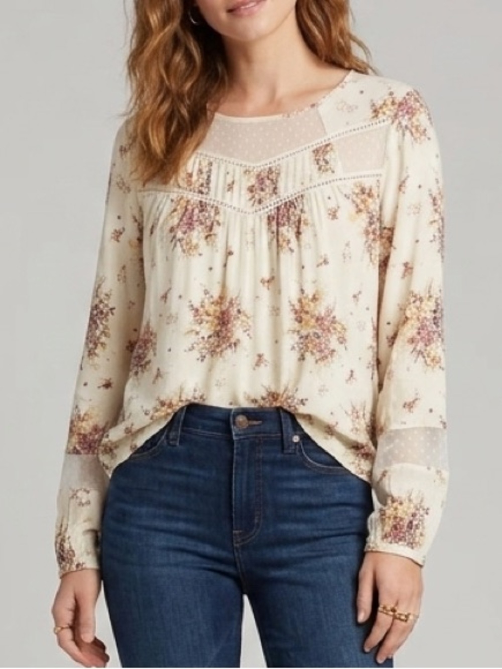 Xhilaration Boho Floral Top with Sheer Panels